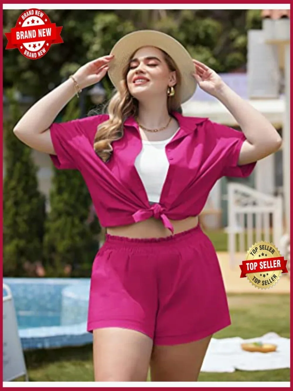 Plus Size 2 Piece Tracksuit Set Cotton Linen Short Sleeve Summer Shorts Set